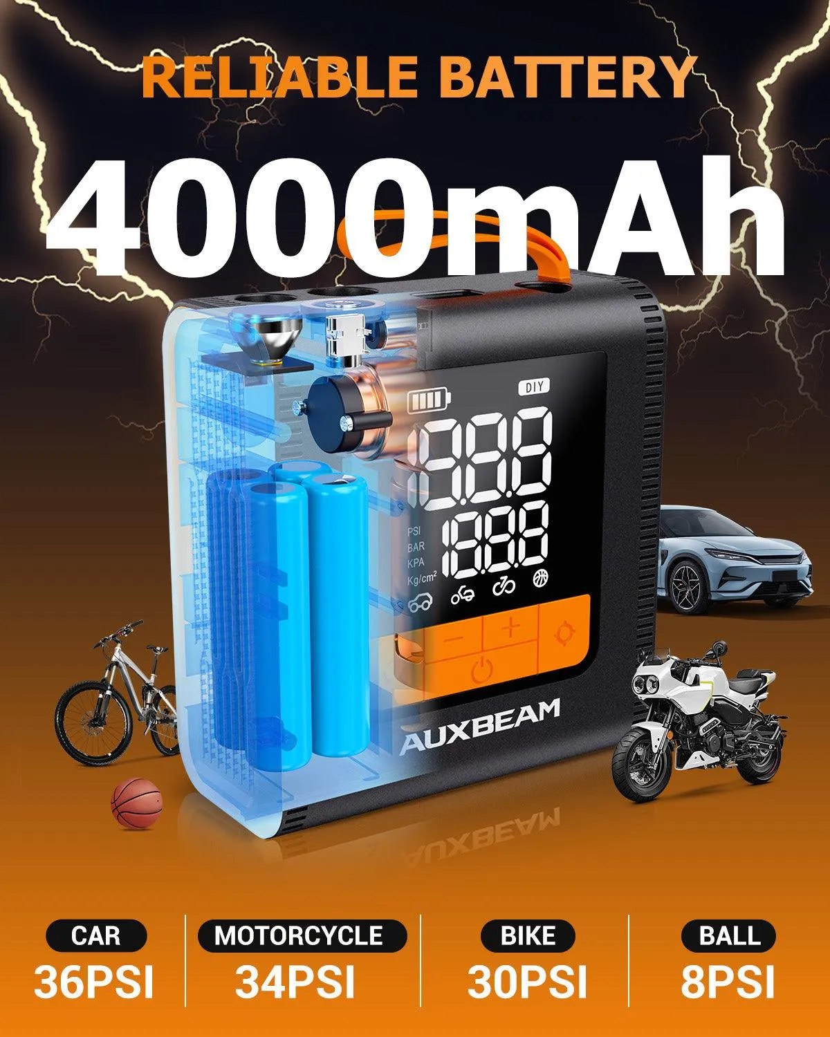 🆕Model-H4 19mm Cylinder Portable Car Tire Inflator Air Compressor Pump for Pickup Truck Car Motorcycle Bike Ball