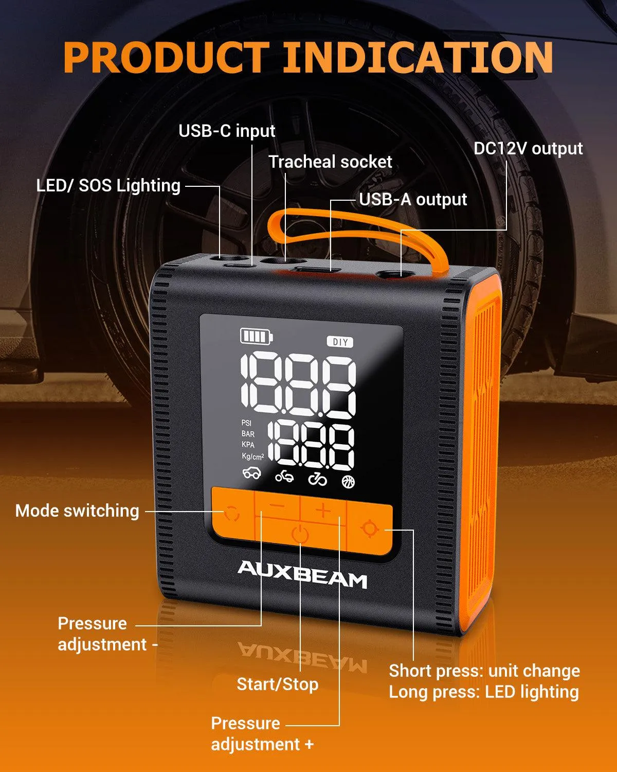 🆕Model-H4 19mm Cylinder Portable Car Tire Inflator Air Compressor Pump for Pickup Truck Car Motorcycle Bike Ball