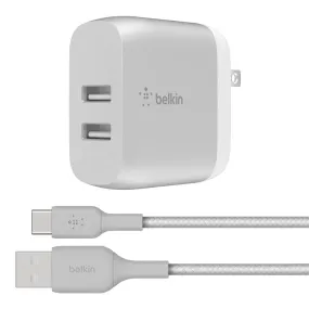 modern 24W Dual Port USB Wall Charger - USB C Cable Included - iPhone Charger Fast Charging - USB Charger Block for iPhone 15 series Devices, Samsung Galaxy S20, Samsung Note, Google Pixel & more