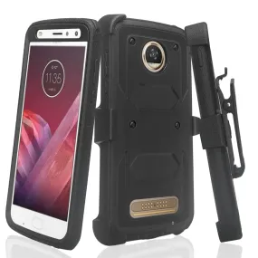 Motorola Moto Z2 Play Case,  Triple Protection 3-1 w/ Built in Screen Protector Heavy Duty Holster Shell Combo Case - Black