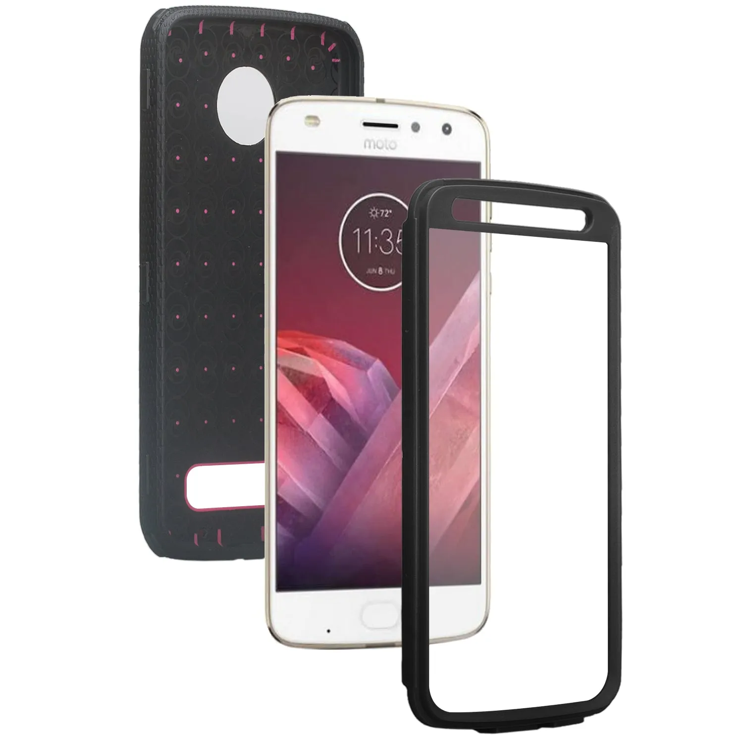 Motorola Moto Z2 Play Case,  Triple Protection 3-1 w/ Built in Screen Protector Heavy Duty Holster Shell Combo Case - Black
