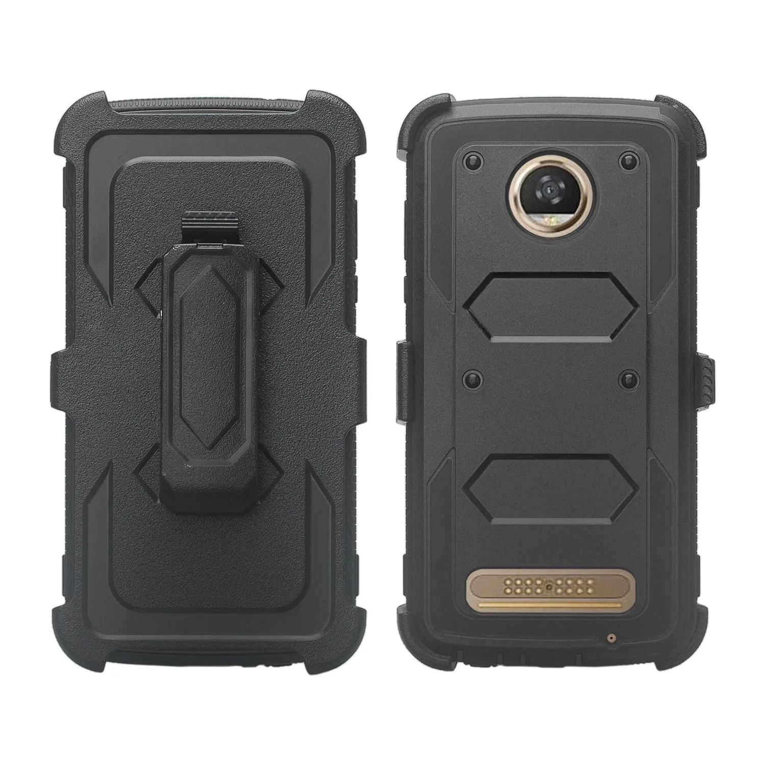 Motorola Moto Z2 Play Case,  Triple Protection 3-1 w/ Built in Screen Protector Heavy Duty Holster Shell Combo Case - Black