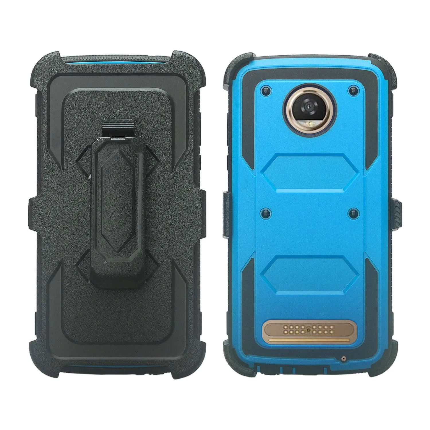 Motorola Moto Z2 Play Case,  Triple Protection 3-1 w/ Built in Screen Protector Heavy Duty Holster Shell Combo Case - Blue
