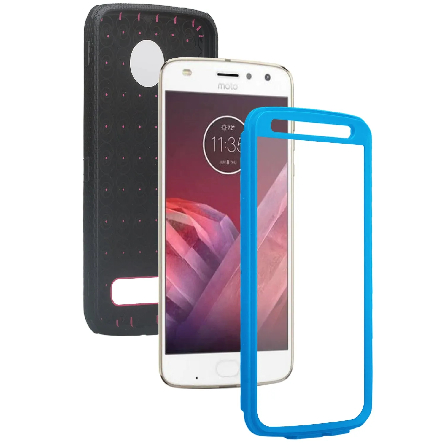 Motorola Moto Z2 Play Case,  Triple Protection 3-1 w/ Built in Screen Protector Heavy Duty Holster Shell Combo Case - Blue