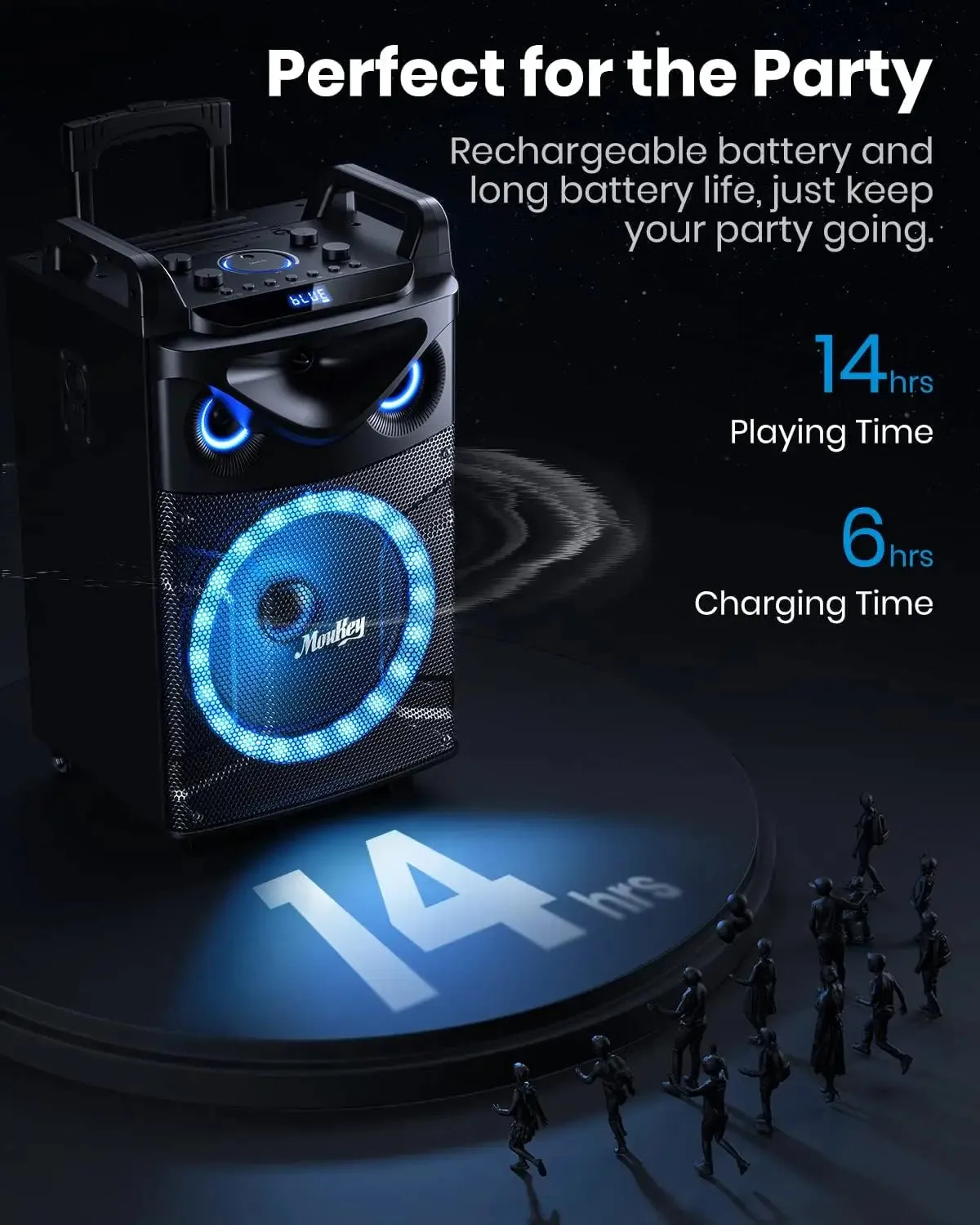 Moukey Karaoke Machine, 12" Woofer PA System, Portable Bluetooth Speaker with 2 Wireless Microphones, Party Lights and Echo/Treb