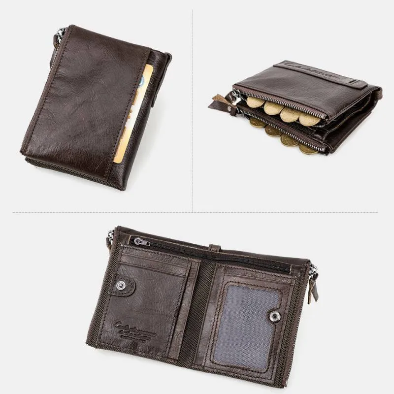 Multifunctional Genuine Leather Double Zipper Wallet