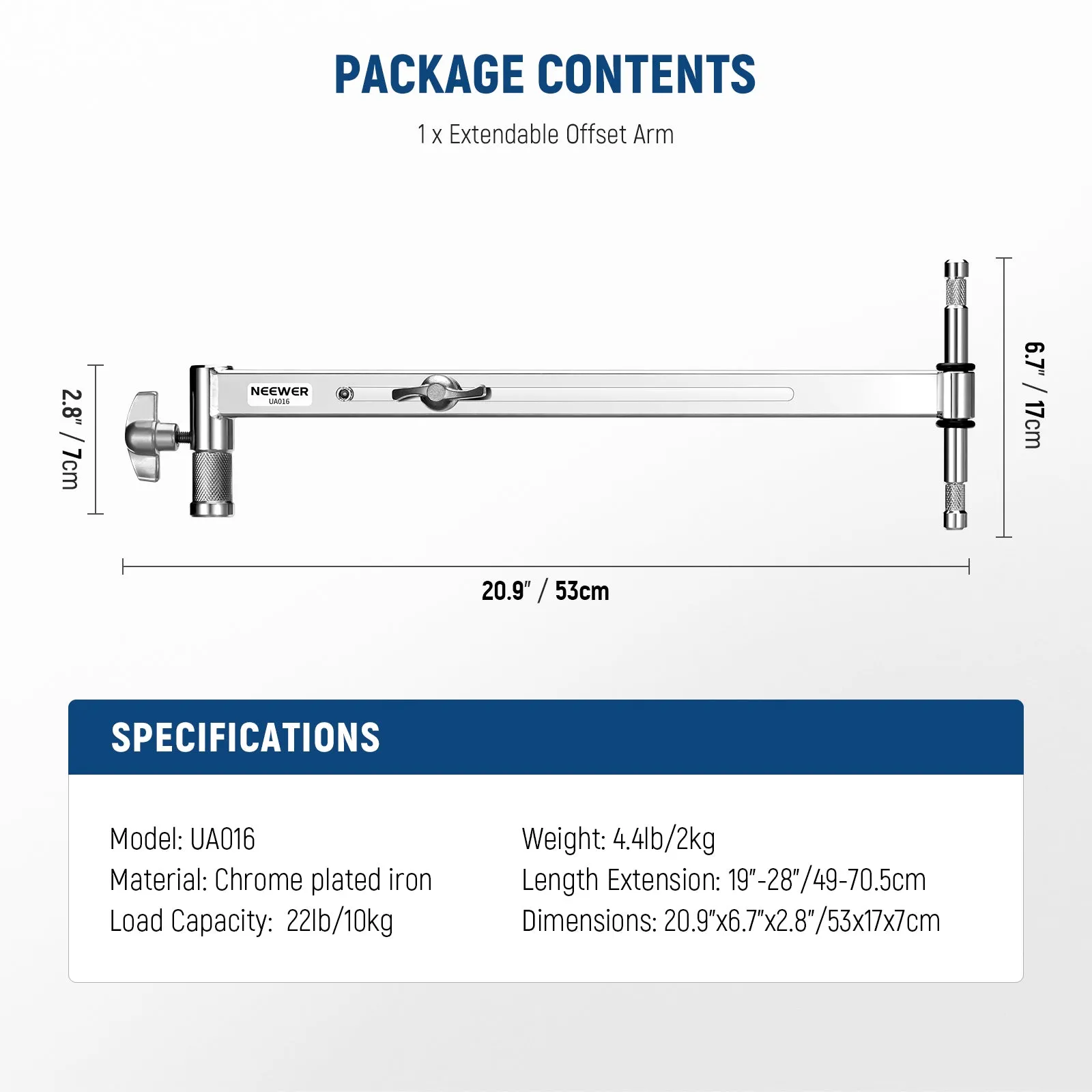NEEWER UA016 Offset Arm with 5/8" Baby Pins