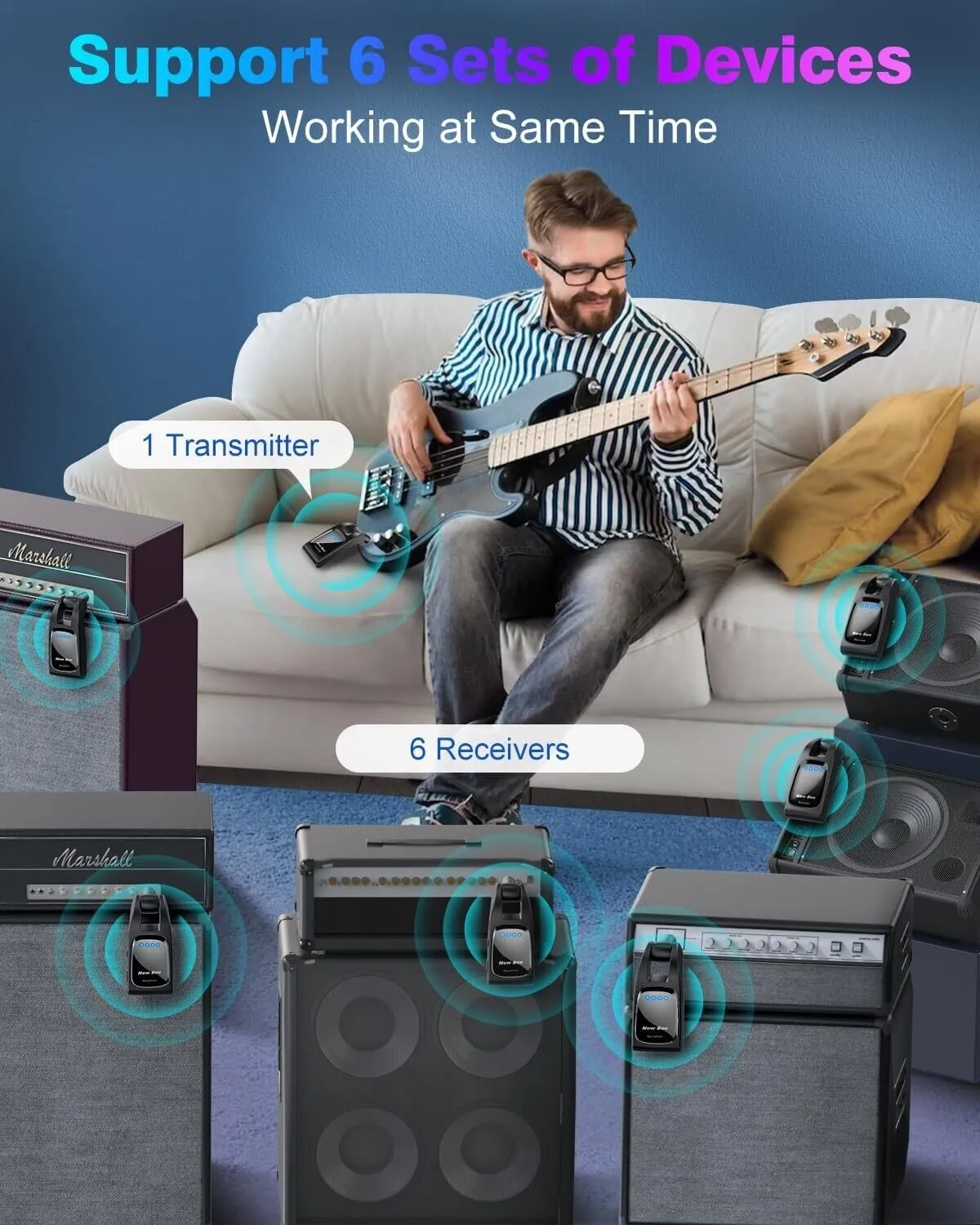 New Bee 2.4GHz Wireless Rechargeable Guitar System with 6 Channels