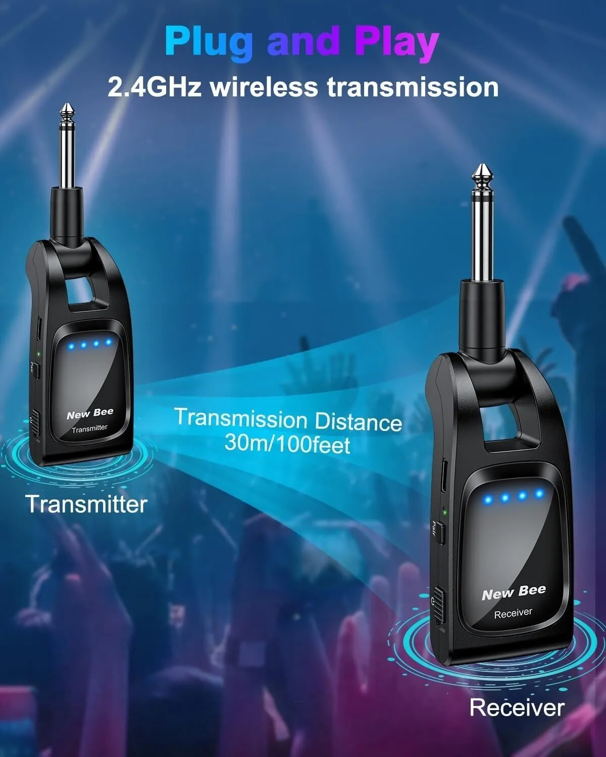 New Bee 2.4GHz Wireless Rechargeable Guitar System with 6 Channels