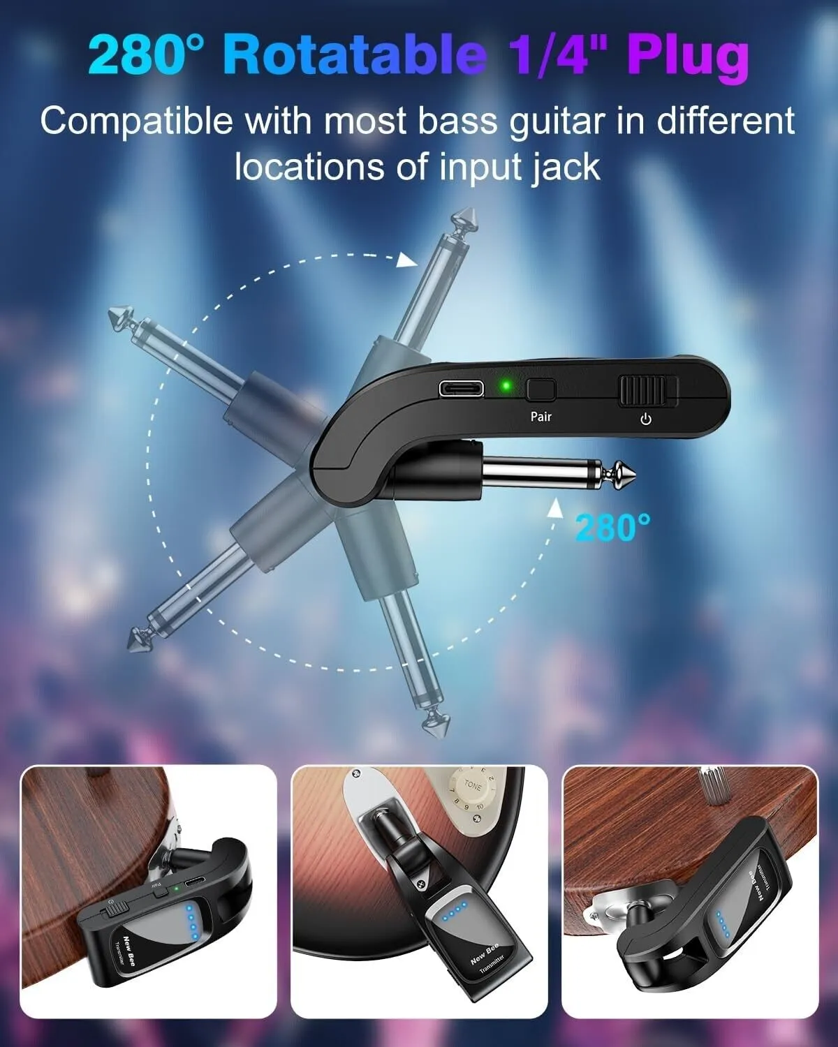 New Bee 2.4GHz Wireless Rechargeable Guitar System with 6 Channels