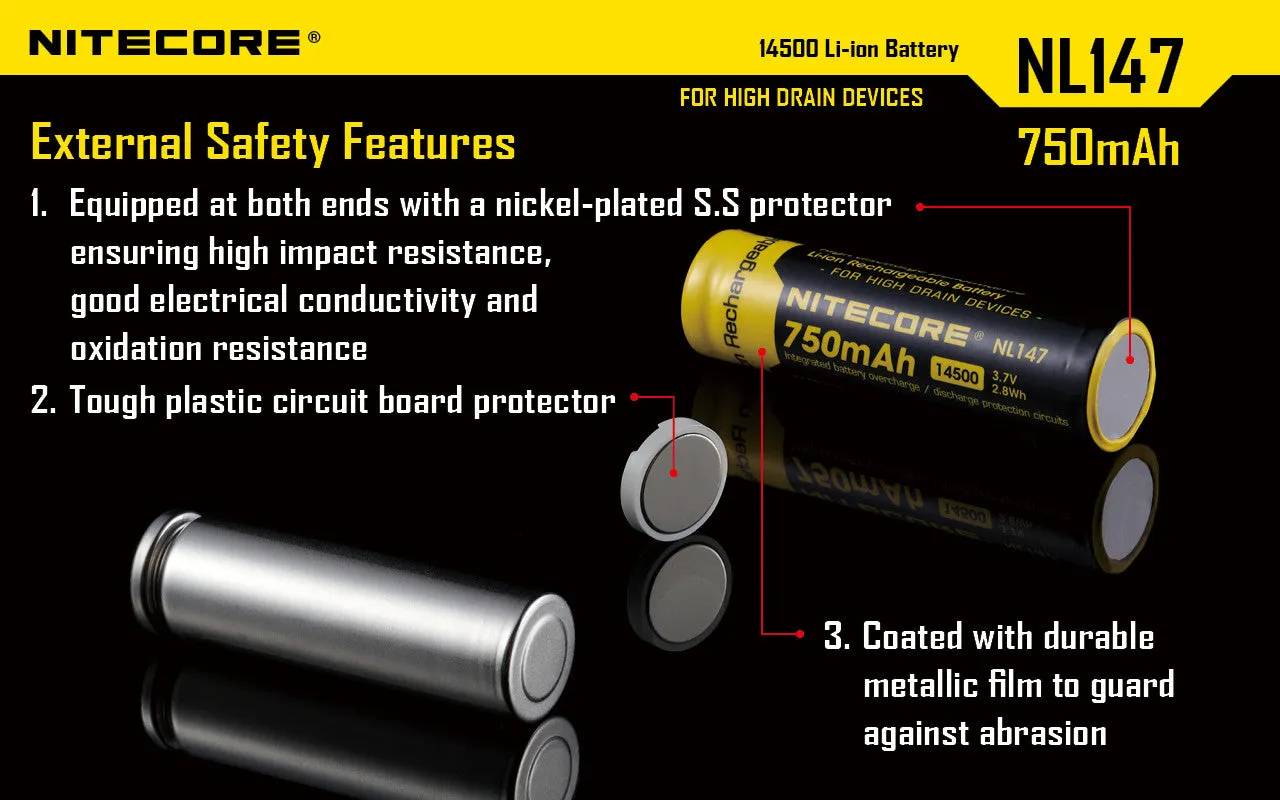 NITECORE NL147 750mAh Protected Li-ion 14500 Rechargeable Battery