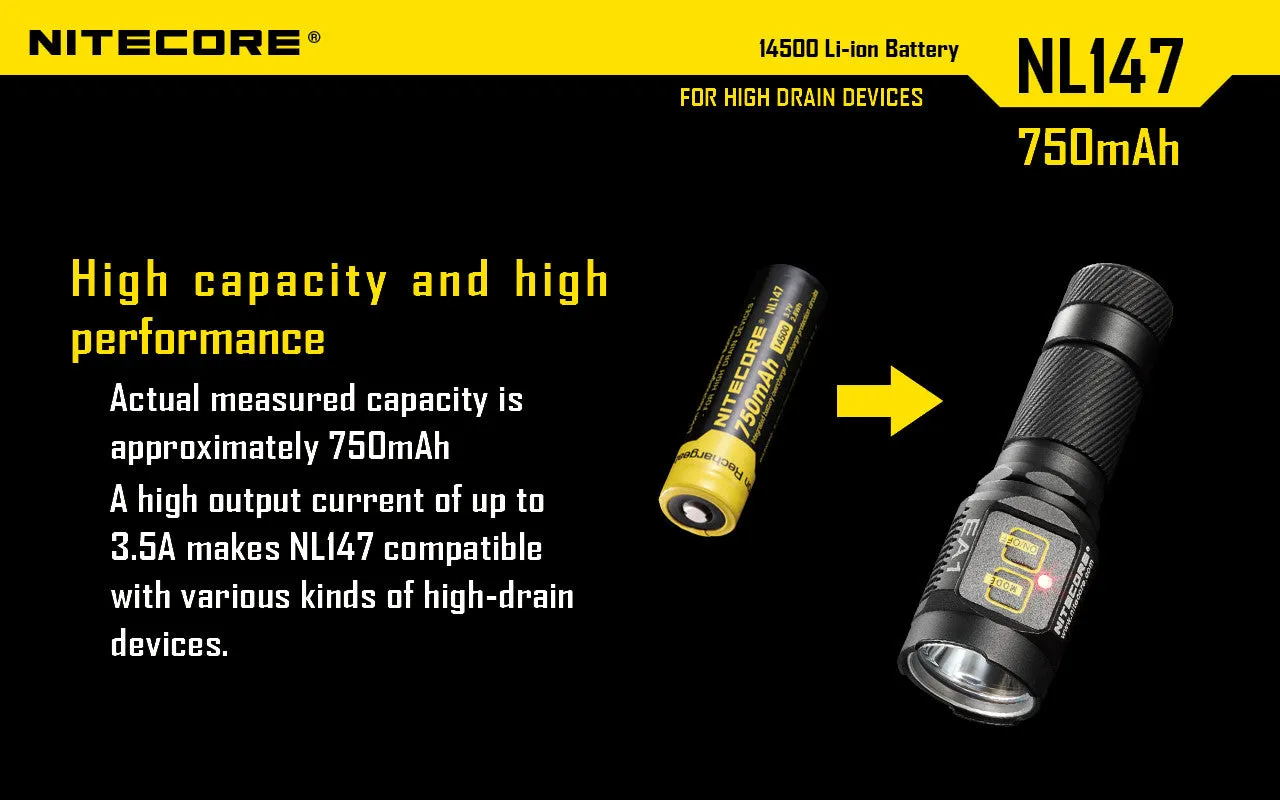 NITECORE NL147 750mAh Protected Li-ion 14500 Rechargeable Battery