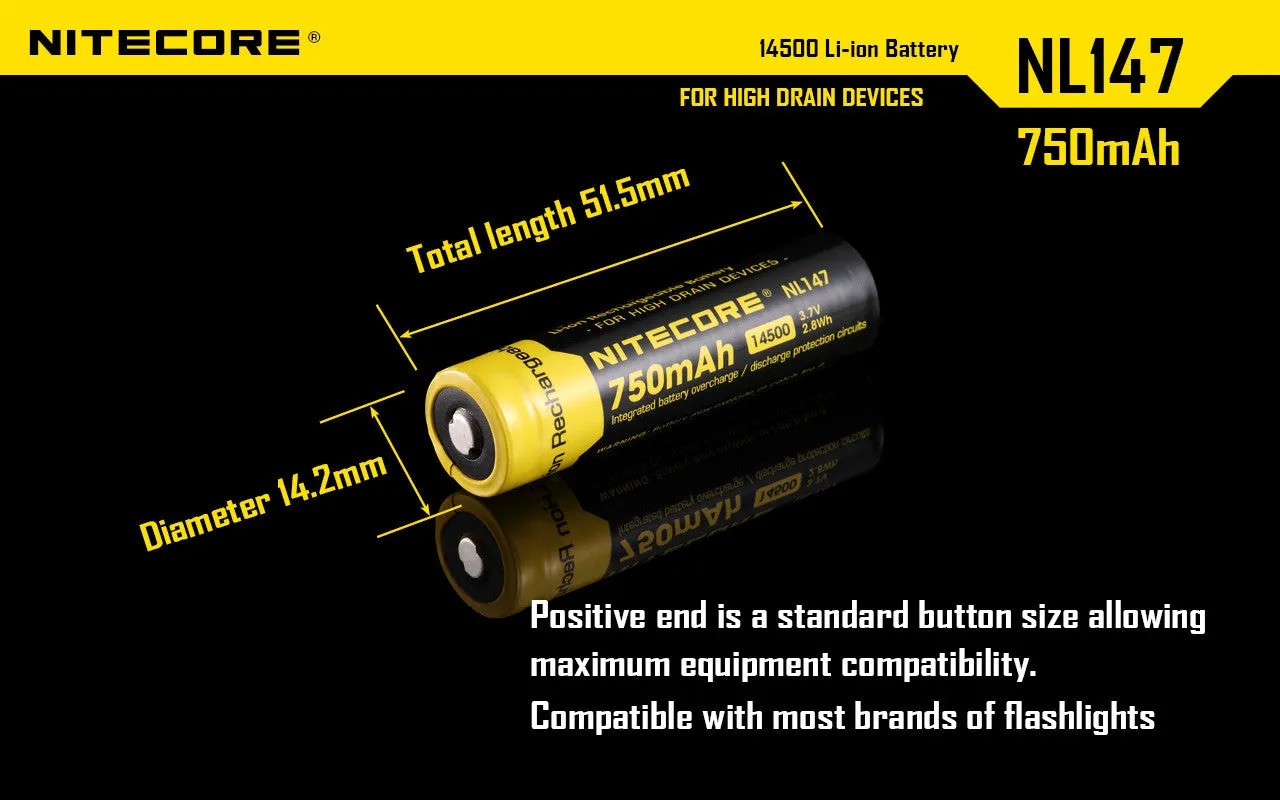 NITECORE NL147 750mAh Protected Li-ion 14500 Rechargeable Battery