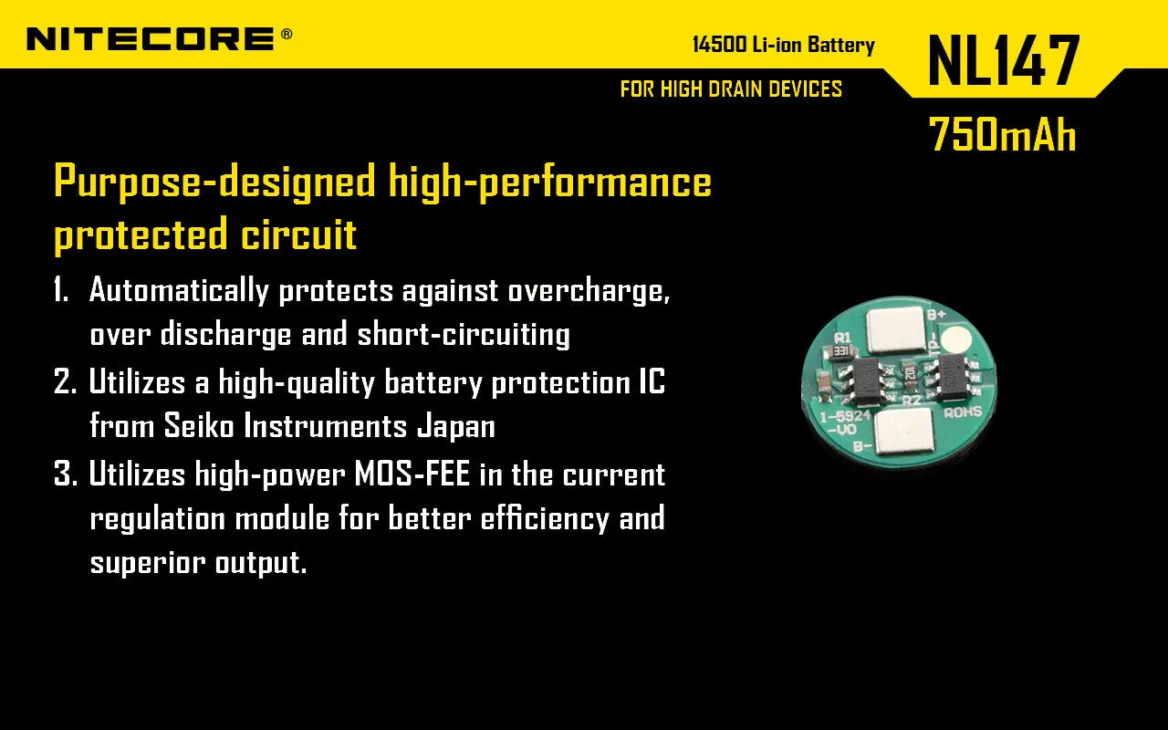 NITECORE NL147 750mAh Protected Li-ion 14500 Rechargeable Battery