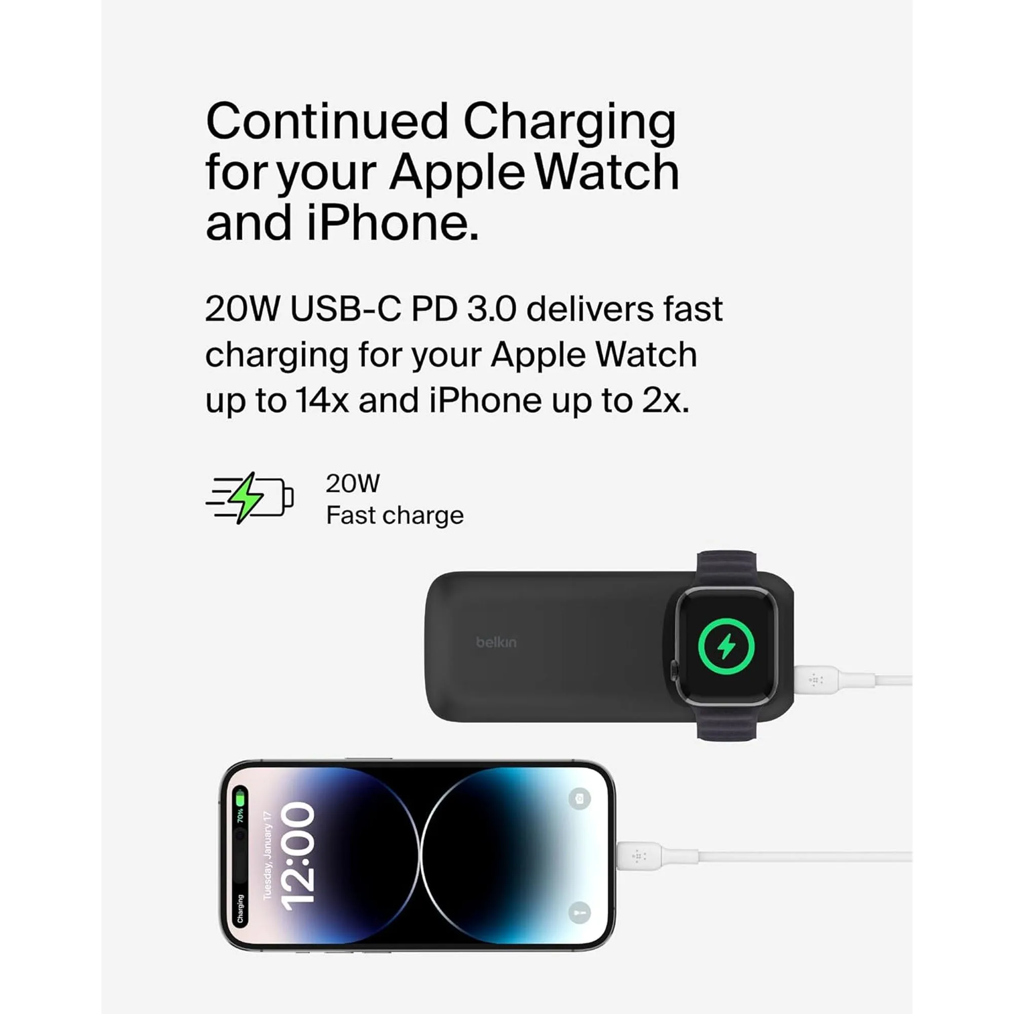 [ONLINE EXCLUSIVE] BELKIN BoostCharge Pro Fast Wireless Charger for Apple Watch 7.5W   Power Bank 10,000mAH PD 20W