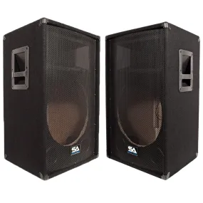Pair of Empty 15 Inch PA / DJ / Band Speaker Cabinets with Titanium Horns