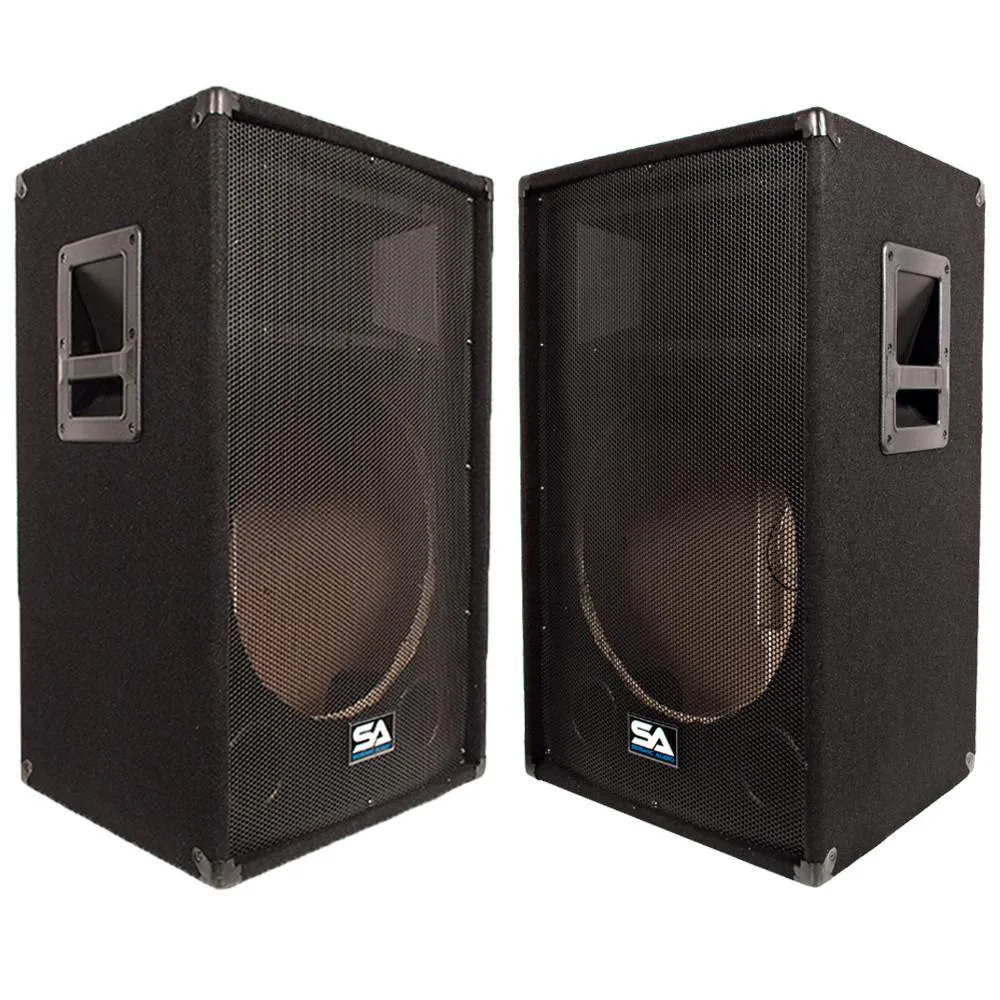 Pair of Empty 15 Inch PA / DJ / Band Speaker Cabinets with Titanium Horns