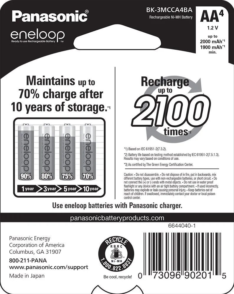 Panasonic Eneloop AA 2100 Cycle Ni-MH Pre-Charged Rechargeable Batteries