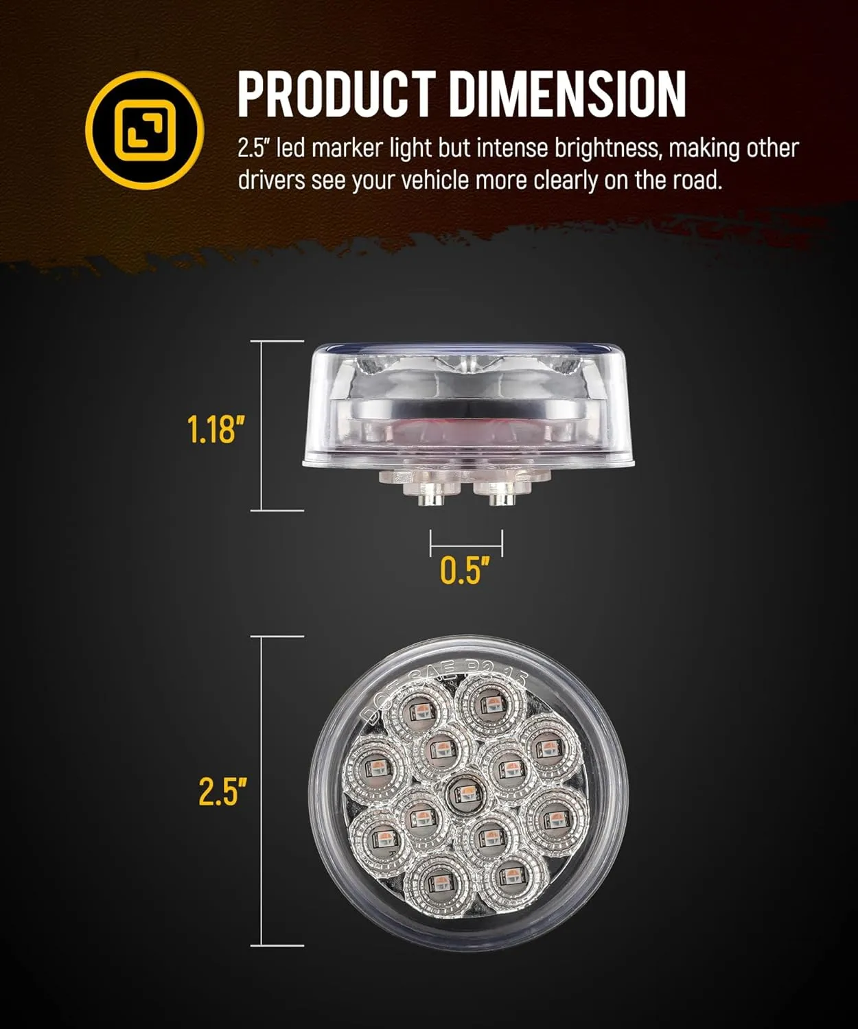 Partsam 10Pcs Dual Revolution 2.5 inch Round 13LED Marker Light, Amber Side Marker Clearance Lights to Purple Auxiliary Lights for Trailer Truck, Clear Lens,12V, Waterproof
