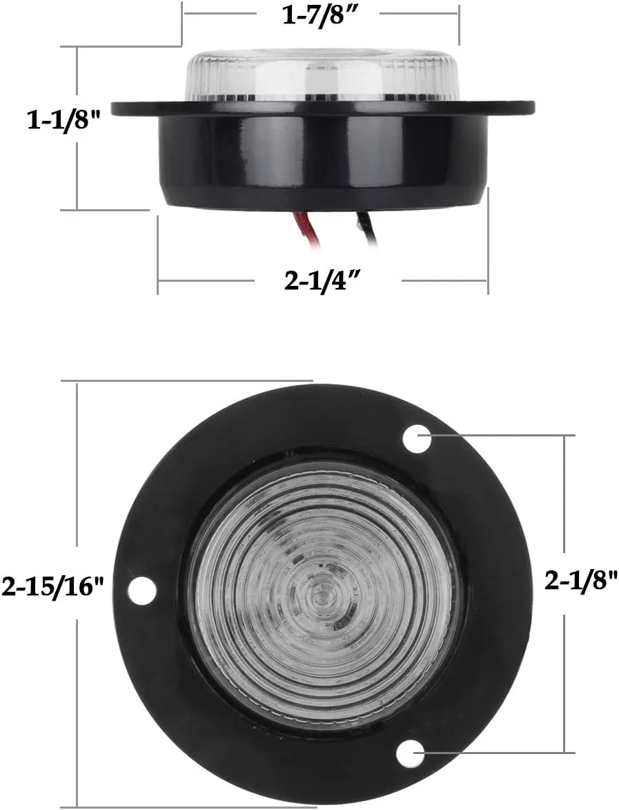 Partsam 2 inch White 6LED Marker Lights Truck Trailer RV Clearance Light, 2" Round Reverse/Backup Lights, Interior Courtesy Light, Flange Mount, Clear Lens, 12V