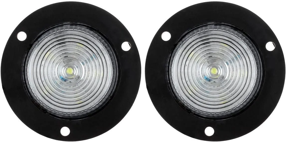 Partsam 2 inch White 6LED Marker Lights Truck Trailer RV Clearance Light, 2" Round Reverse/Backup Lights, Interior Courtesy Light, Flange Mount, Clear Lens, 12V