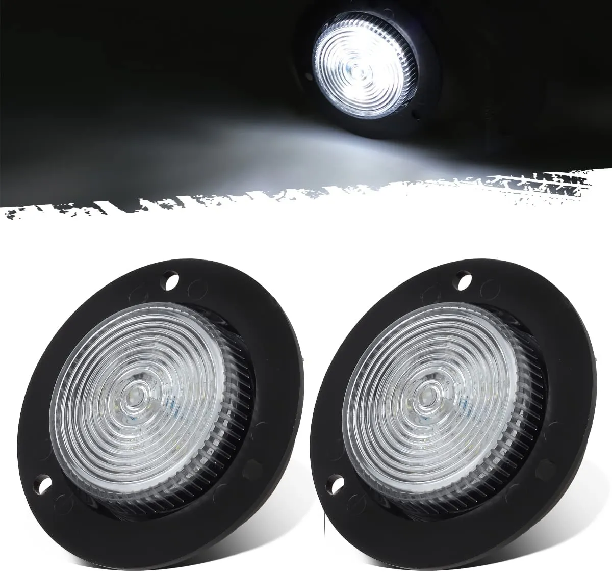 Partsam 2 inch White 6LED Marker Lights Truck Trailer RV Clearance Light, 2" Round Reverse/Backup Lights, Interior Courtesy Light, Flange Mount, Clear Lens, 12V