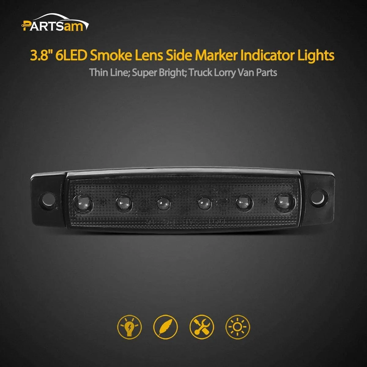 Partsam 20Pcs 3.8" Thin line Led Marker Clearance Lights Amber/Red Smoked Surface Mount Waterproof Led Marker Lights for Trucks, Cab RV Marker Lights, Marine Led Utility Strip Light for Boats