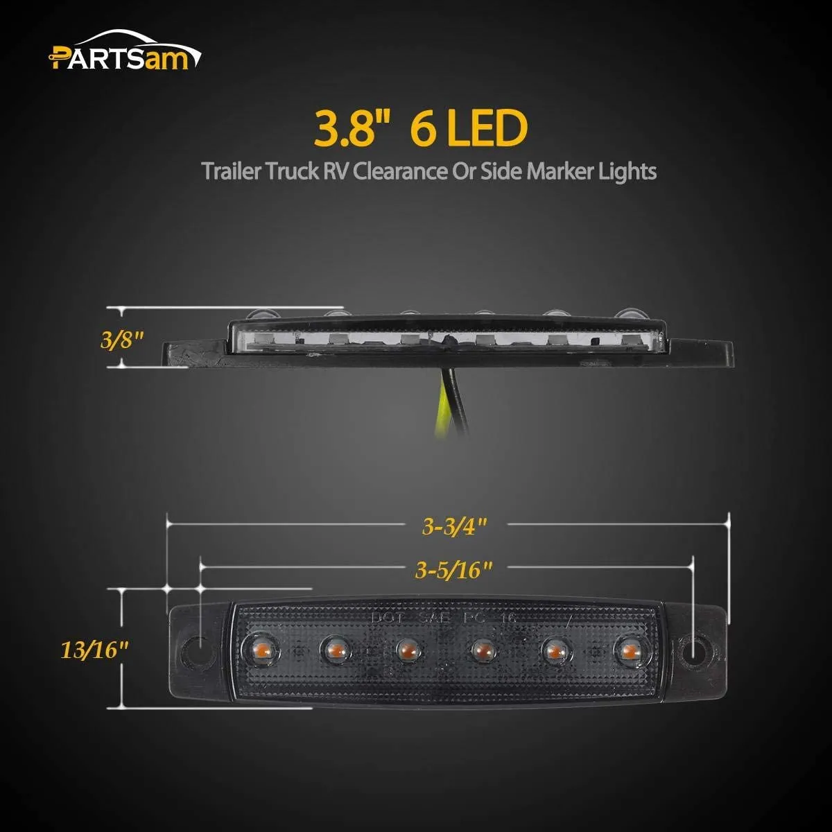 Partsam 20Pcs 3.8" Thin line Led Marker Clearance Lights Amber/Red Smoked Surface Mount Waterproof Led Marker Lights for Trucks, Cab RV Marker Lights, Marine Led Utility Strip Light for Boats