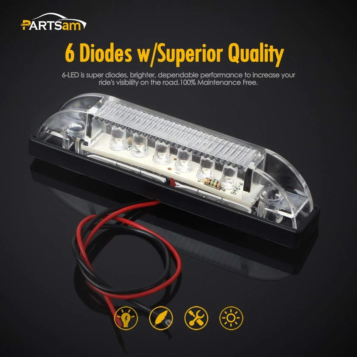 Partsam 4 Inch Marine Boat RV Clear LED Utility Strip Light Bar