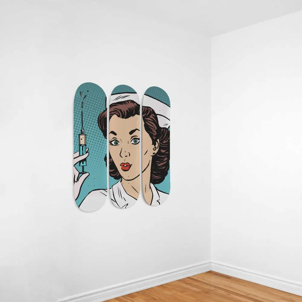 Pop Art Nurse with Needle Skateboard Wall Art