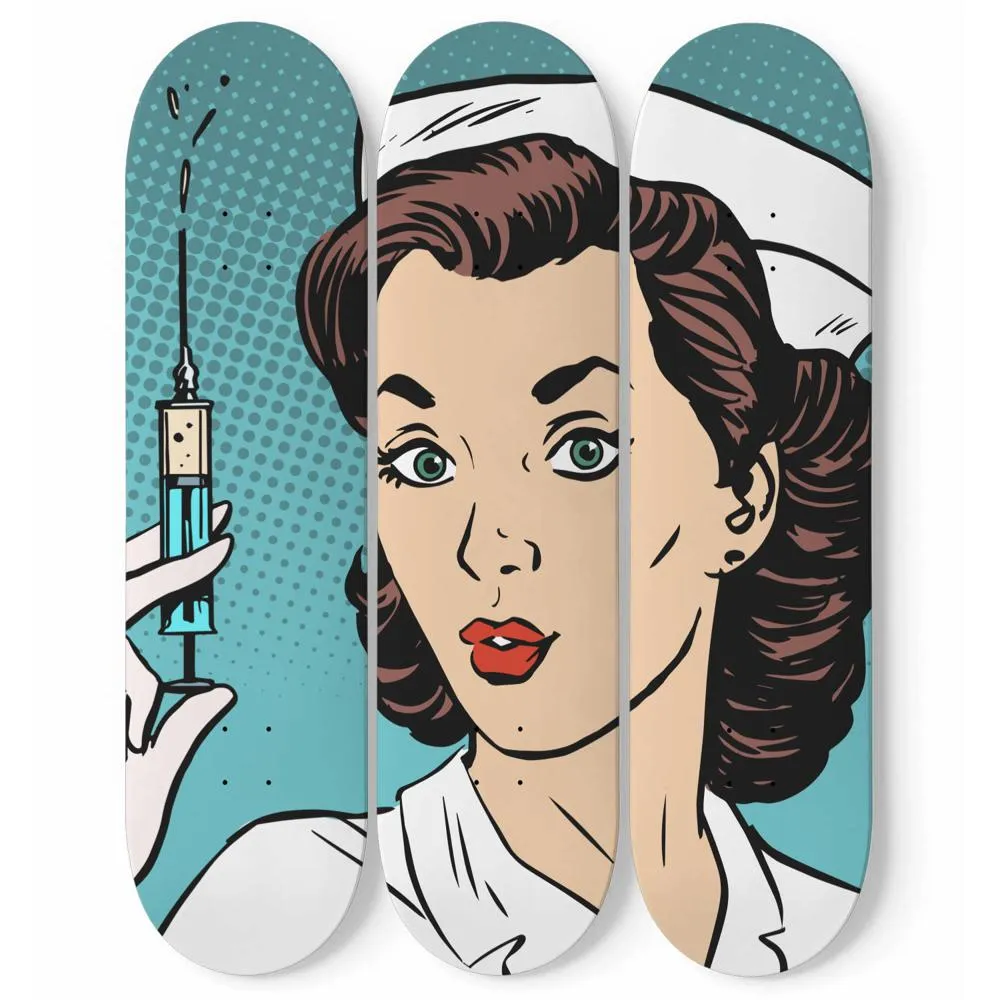 Pop Art Nurse with Needle Skateboard Wall Art