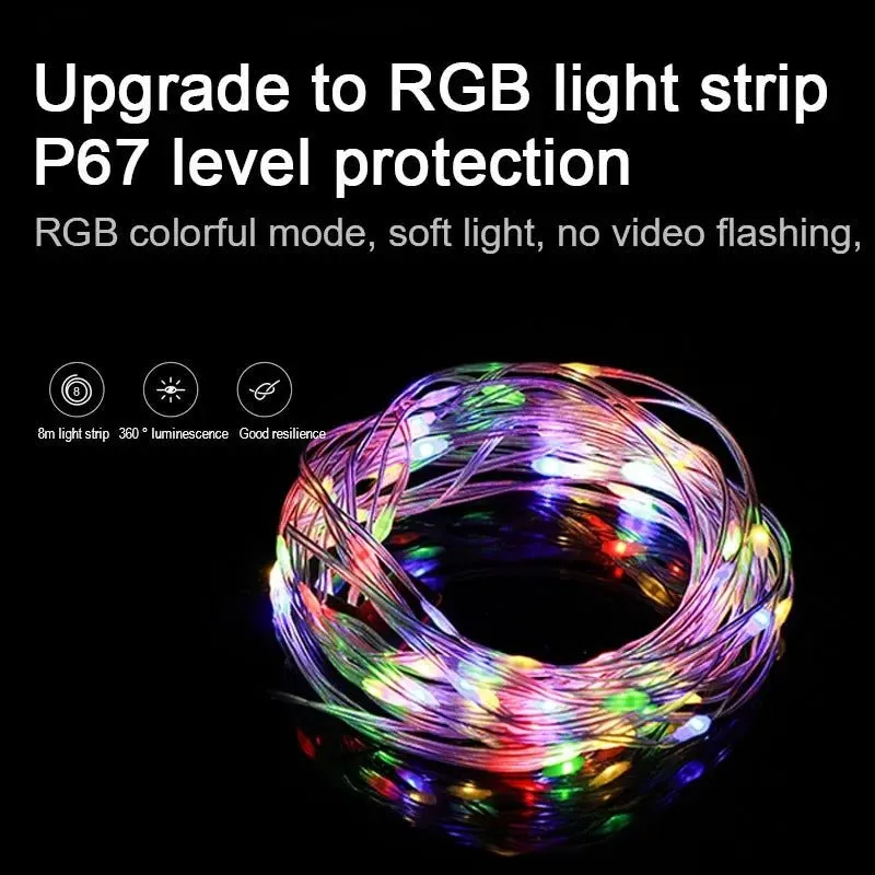 Portable LED Light String for Camping - 8m Outdoor Atmosphere Tent Lights with 1800mAh Rechargeable Battery