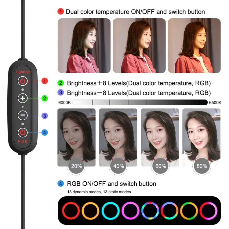 PULUZ 10.2 inch 26cm Curved Surface 168 LED Marquee LED RGBWW Dual-color Temperature Dimmable Ring Vlogging Photography Video Lights with Cold Shoe Tripod Ball Head & Remote Control & Phone Clamp