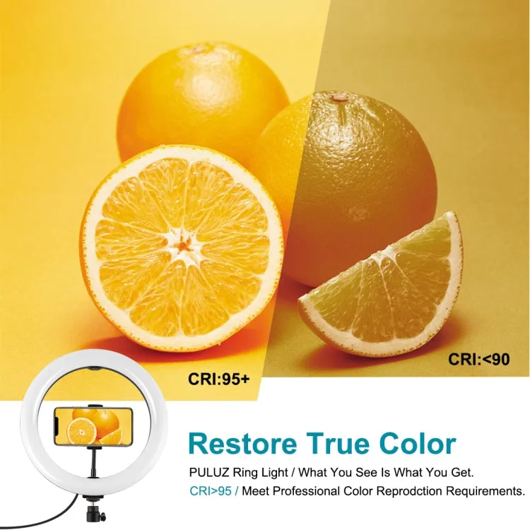 PULUZ 10.2 inch 26cm Curved Surface 168 LED Marquee LED RGBWW Dual-color Temperature Dimmable Ring Vlogging Photography Video Lights with Cold Shoe Tripod Ball Head & Remote Control & Phone Clamp