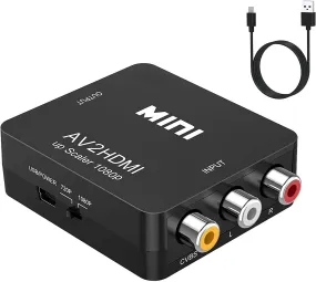 RCA Composite Mini AV2HDMI Adapter CVBS Video HD 1080P RCA to HDMI Converter, Audio Converter Adaptor (Black)