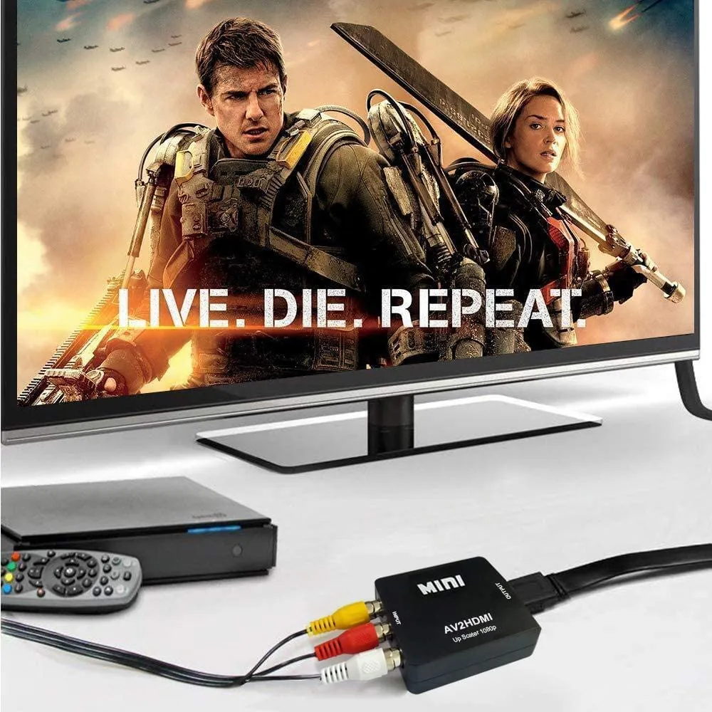 RCA Composite Mini AV2HDMI Adapter CVBS Video HD 1080P RCA to HDMI Converter, Audio Converter Adaptor (Black)
