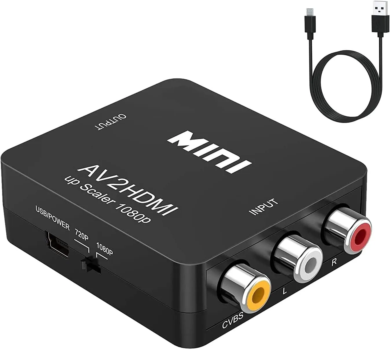RCA Composite Mini AV2HDMI Adapter CVBS Video HD 1080P RCA to HDMI Converter, Audio Converter Adaptor (Black)