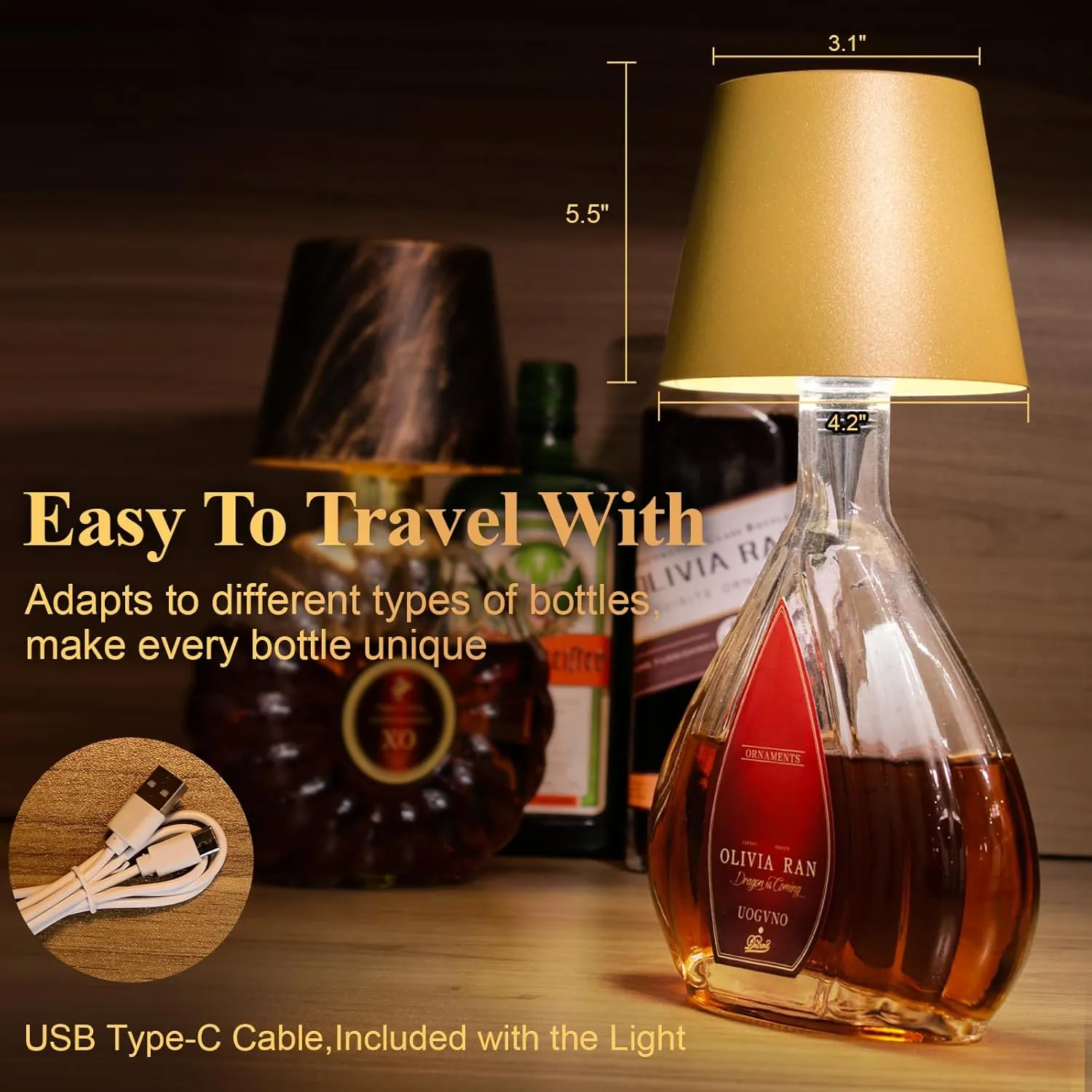 Rechargeable LED Portable Cordless Dimming Touch Wine Whiskey Bottle Lamp Lights