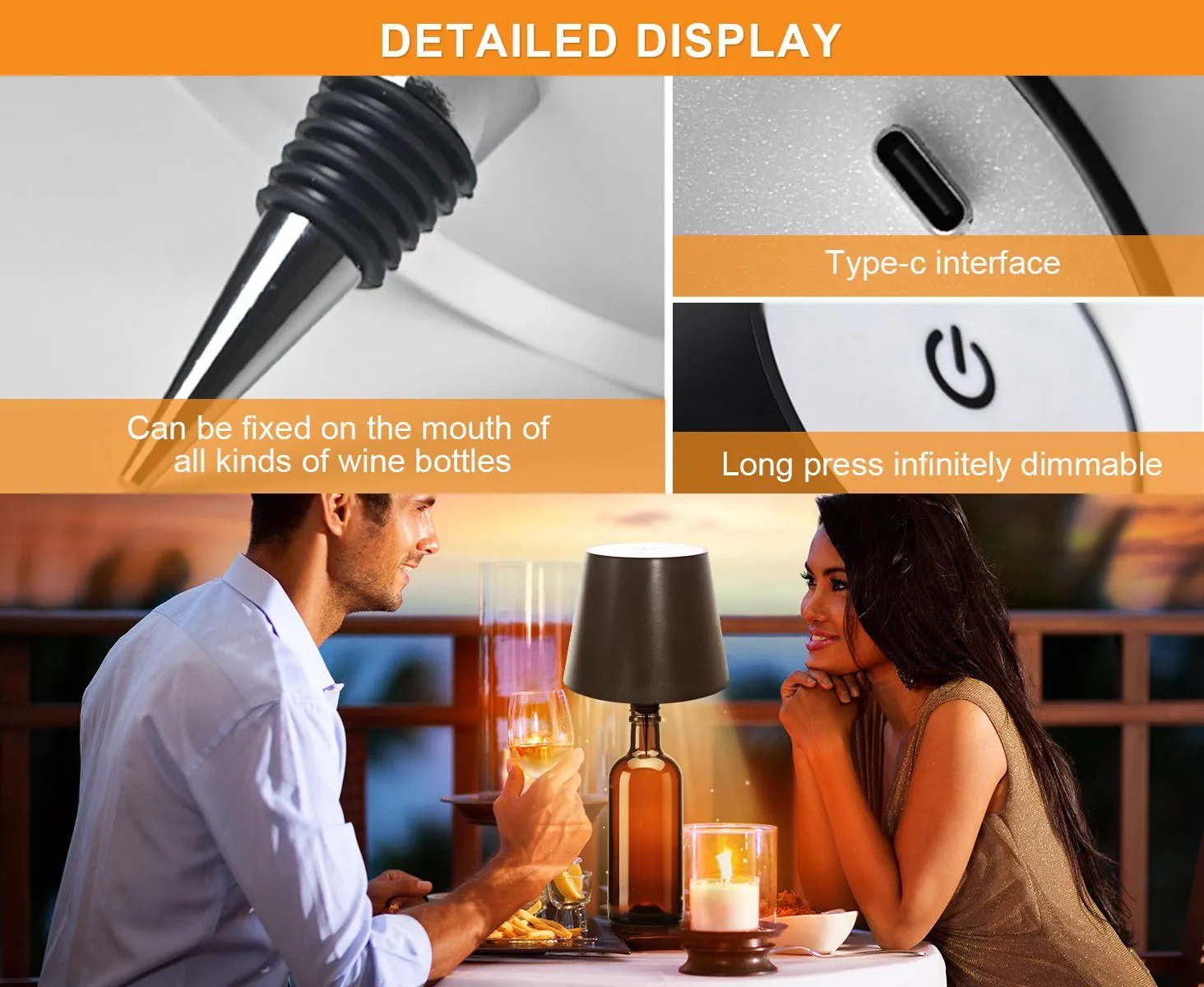 Rechargeable LED Portable Cordless Dimming Touch Wine Whiskey Bottle Lamp Lights