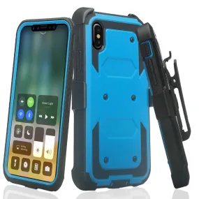 Samsung Galaxy A10e Case, Galaxy A10e Case, Triple Protection 3-1 w/ Built in Screen Protector Heavy Duty Holster Shell Combo Case - Blue