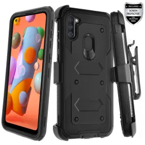 Samsung Galaxy A11 Case, Galaxy A11 Case,  Triple Protection 3-1 w/ Built in Screen Protector Heavy Duty Holster Shell Combo Case - Black