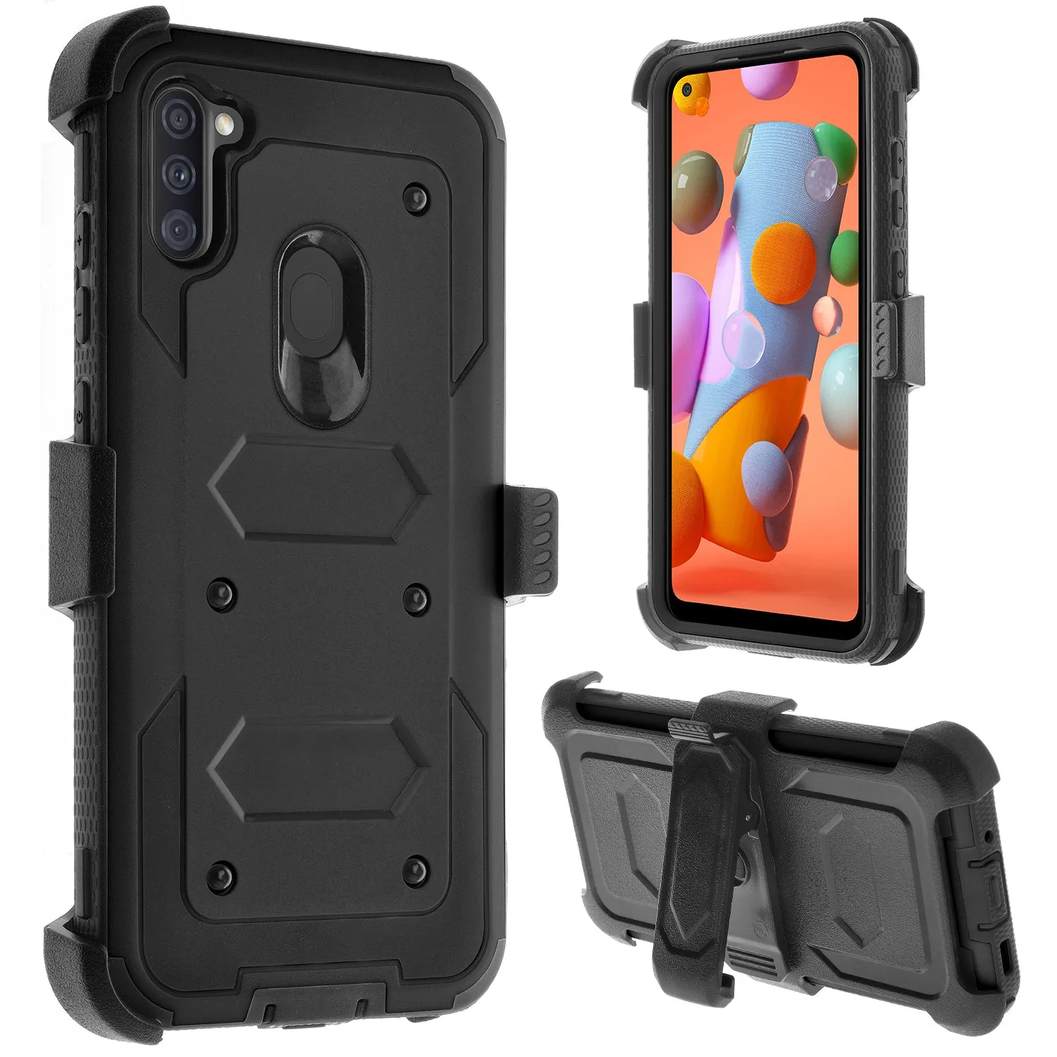 Samsung Galaxy A11 Case, Galaxy A11 Case,  Triple Protection 3-1 w/ Built in Screen Protector Heavy Duty Holster Shell Combo Case - Black