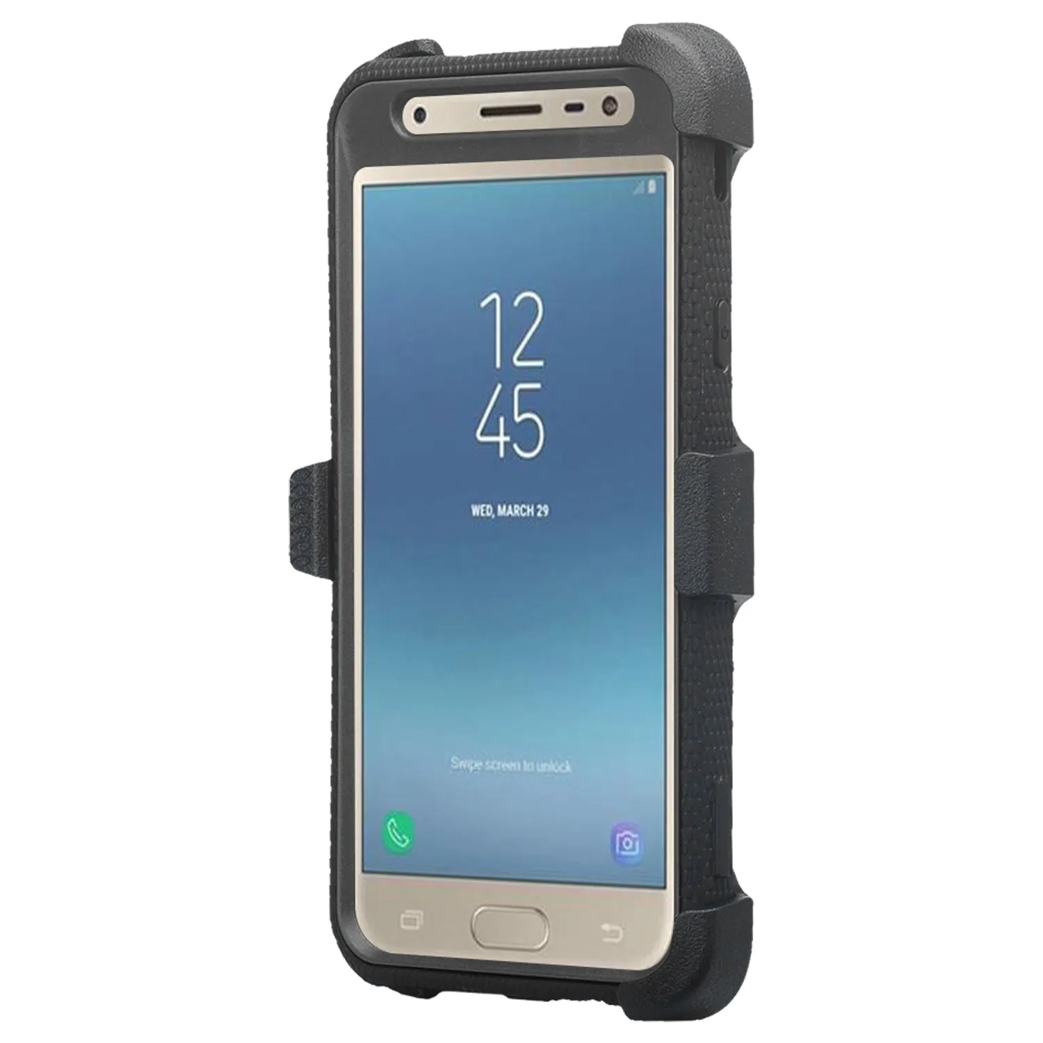 Samsung Galaxy J7 V 2nd Gen/J7 Crown/J7 Top/J7 2018/J7 Star/J7 Achieve/J7 Refine/J7 Aero/J7 Aura Case, Triple Protection 3-1 w/ Built in Screen Protector Heavy Duty Holster Shell Combo Case - Black