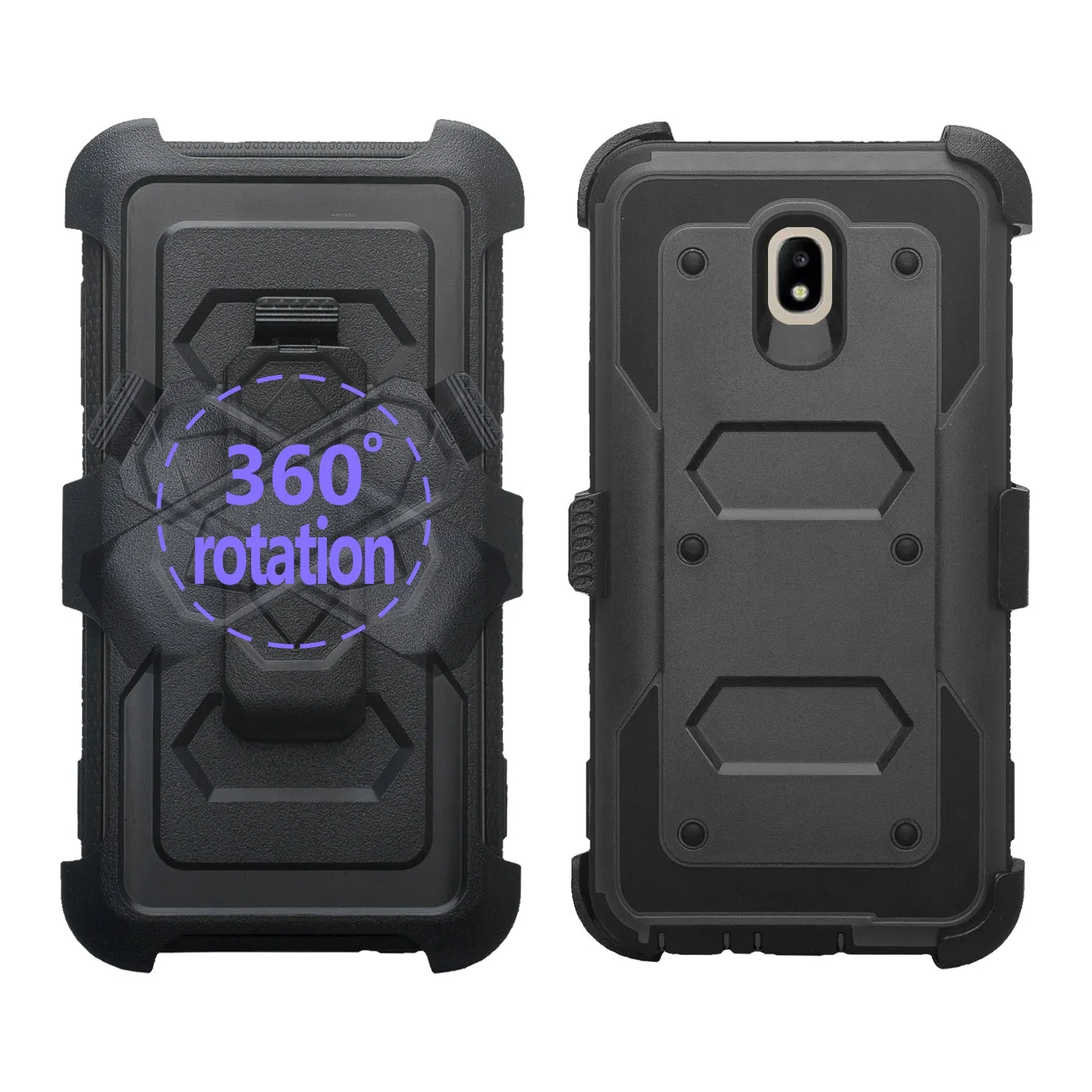 Samsung Galaxy J7 V 2nd Gen/J7 Crown/J7 Top/J7 2018/J7 Star/J7 Achieve/J7 Refine/J7 Aero/J7 Aura Case, Triple Protection 3-1 w/ Built in Screen Protector Heavy Duty Holster Shell Combo Case - Black