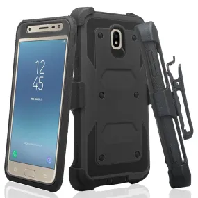 Samsung Galaxy J7 V 2nd Gen/J7 Crown/J7 Top/J7 2018/J7 Star/J7 Achieve/J7 Refine/J7 Aero/J7 Aura Case, Triple Protection 3-1 w/ Built in Screen Protector Heavy Duty Holster Shell Combo Case - Black