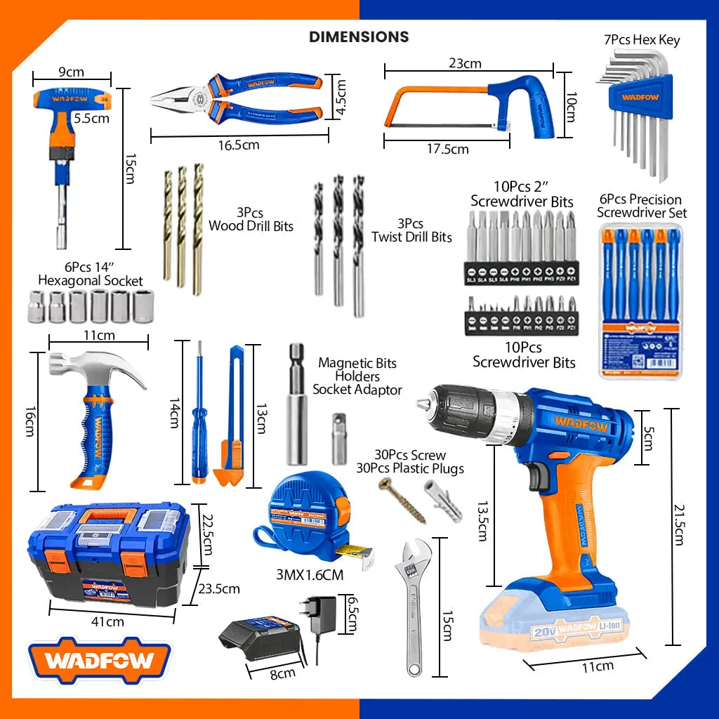 Set of 119 tools including 20V Lithium-ion battery Cordless drill WDT1B119