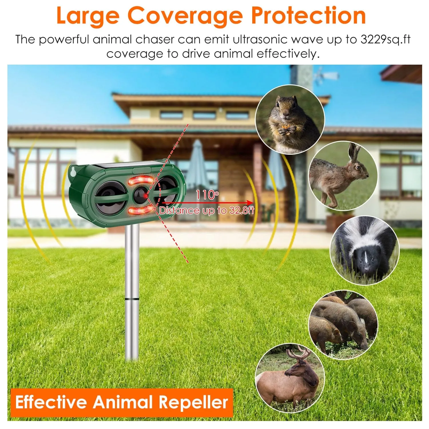 Solar Ultrasonic Animal Repeller Motion Sensor