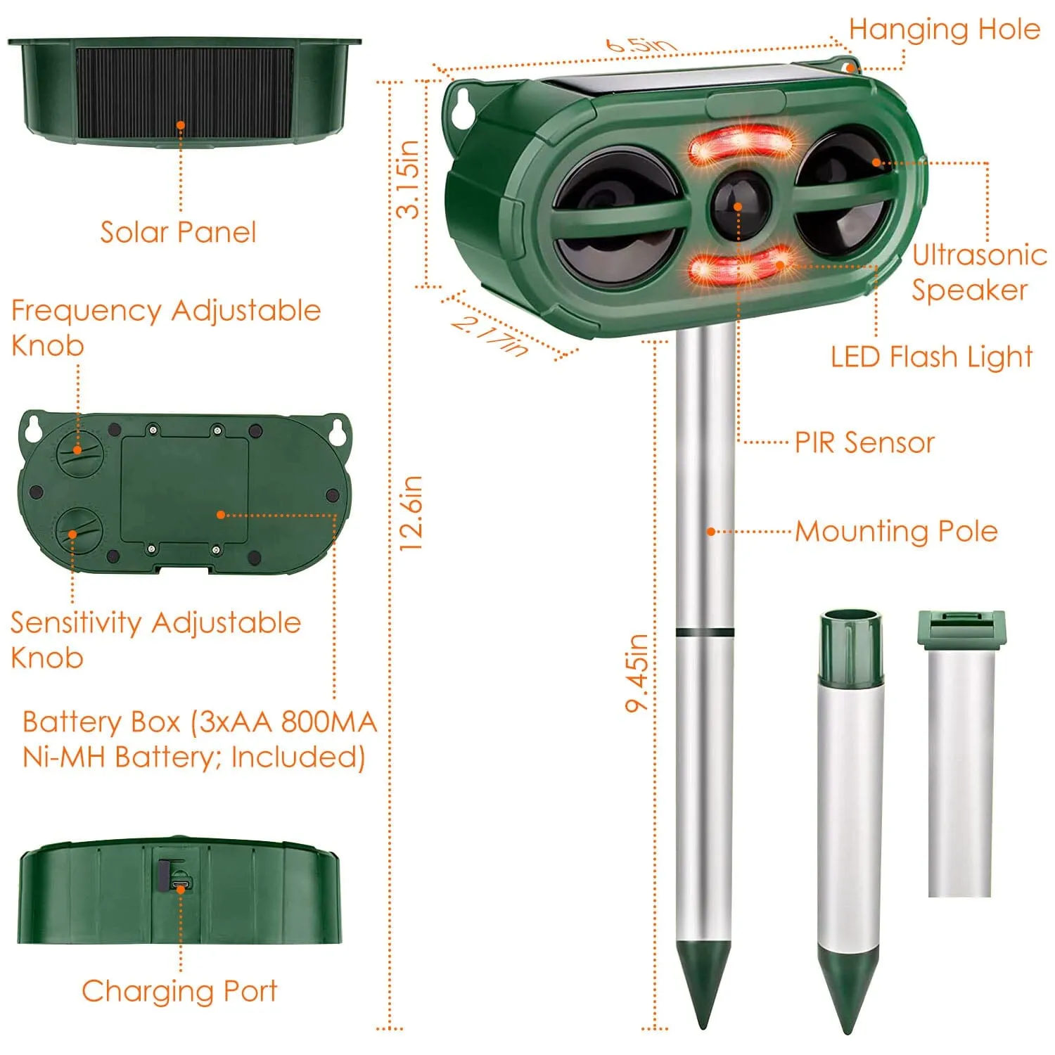 Solar Ultrasonic Animal Repeller Motion Sensor