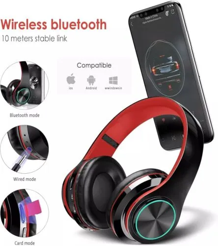Super Bass Wireless Bluetooth Headphones with LED
