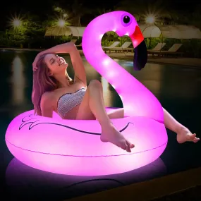Tepoal Inflatable Flamingo Pool Floats with Lights Solar Powered Flamingo Swimming Pool Tubes 42 Inches Summer Lake Beach Floaties Swimming Pool Rings for Adults Water Entertainment 1PCS